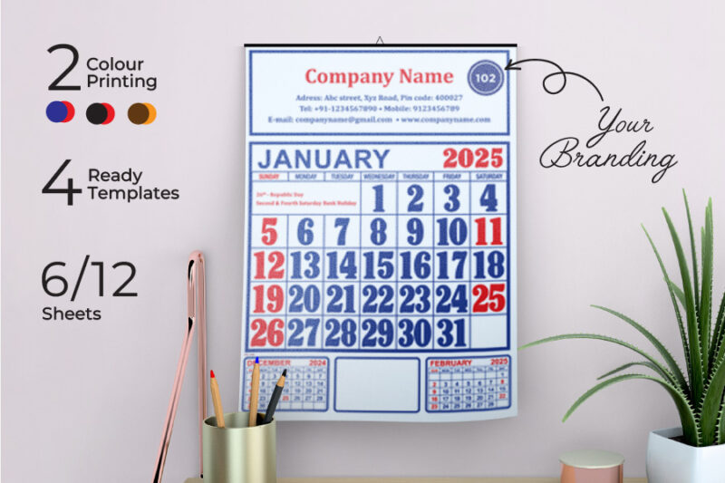 Traditional Wall calendar two colour printing