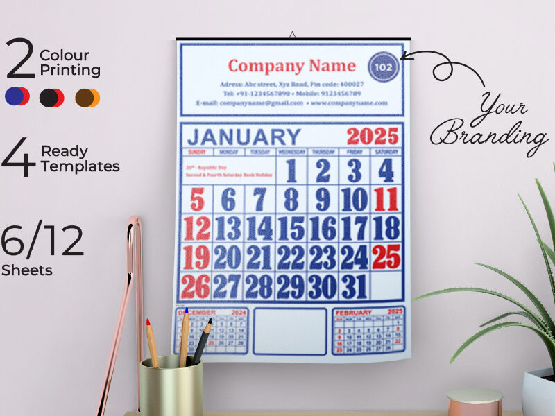 Traditional Wall calendar two colour printing